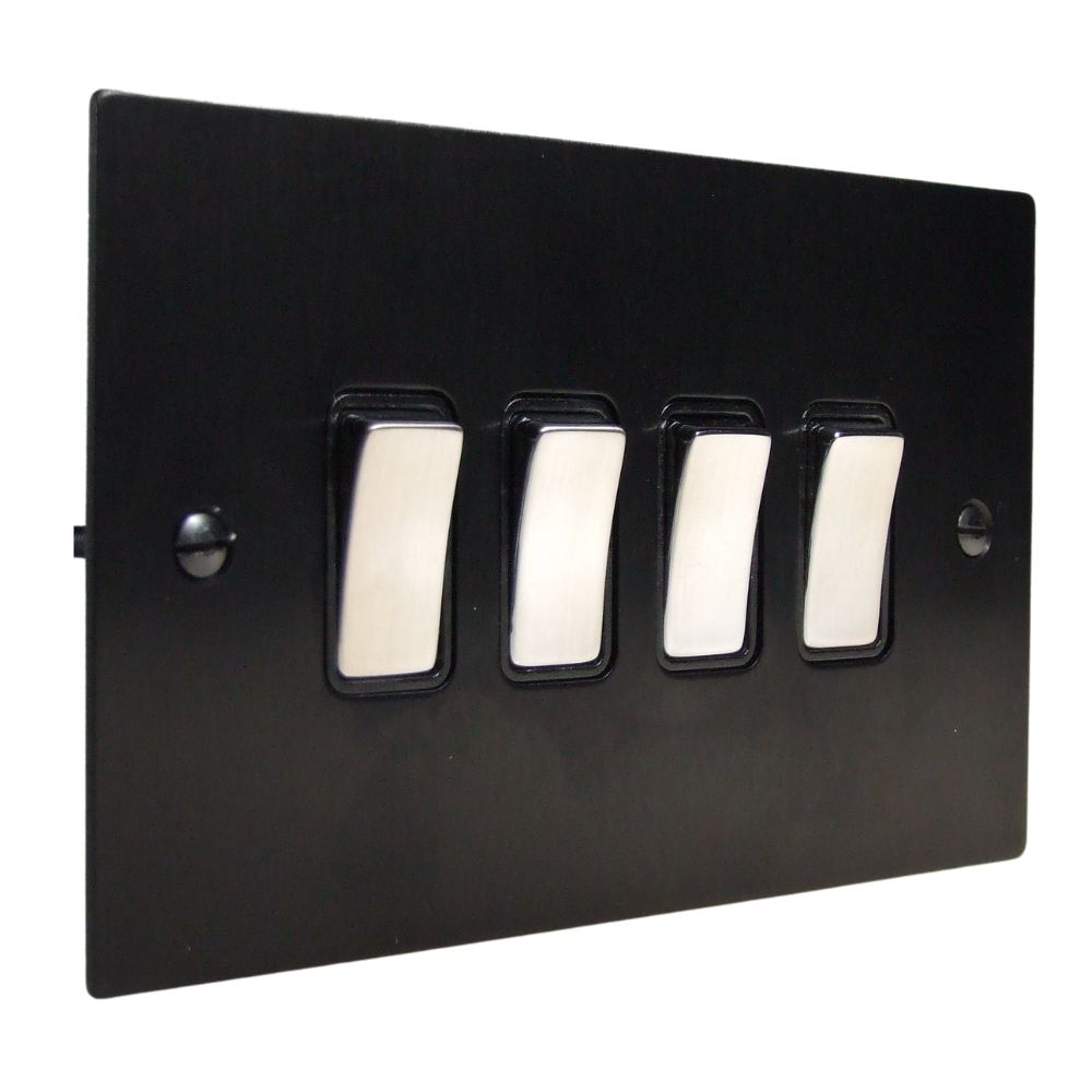 Penland 4-Gang 2-Way 10-Amp Rocker Switch in Brushed Aluminium- Satin Black