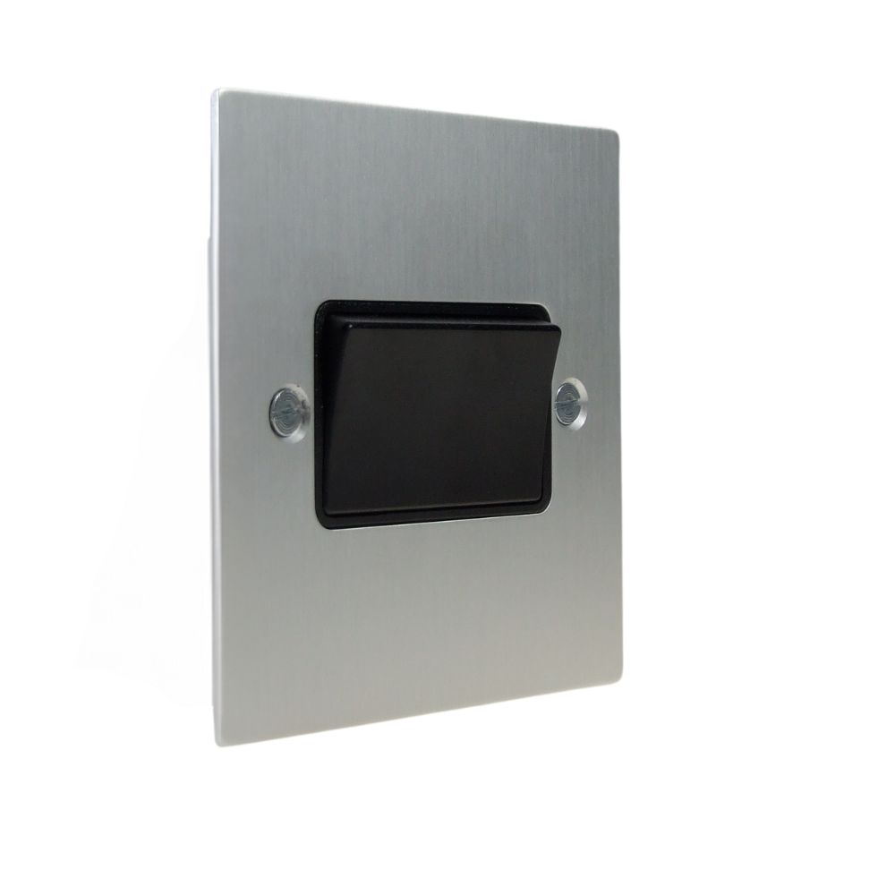 Satin Silver Metal Flat Plate 3 Pole Fan Isolator Switch Black