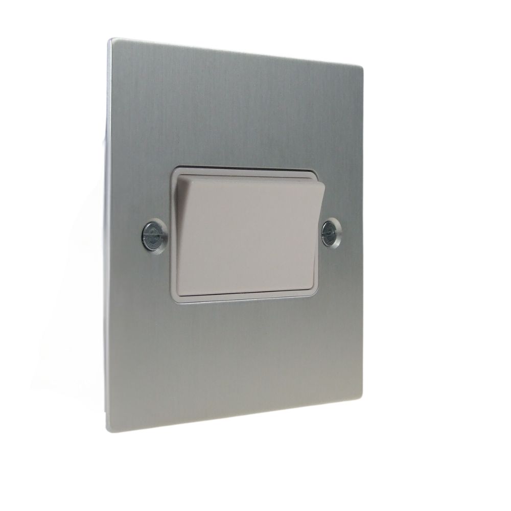 Satin Silver Metal Flat Plate 3 Pole Fan Isolator Switch White