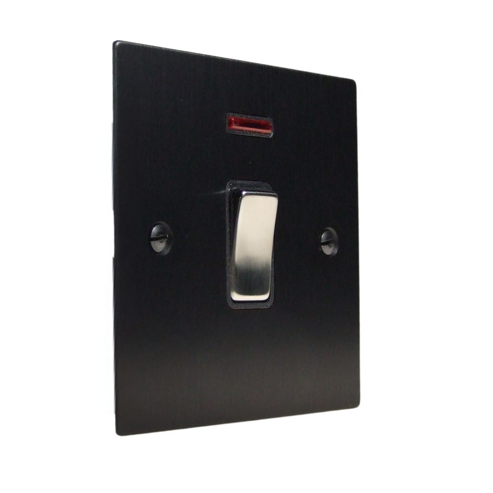 Satin Black Metal Flat Plate Double Pole Switch With Neon Satin Stainless and Black