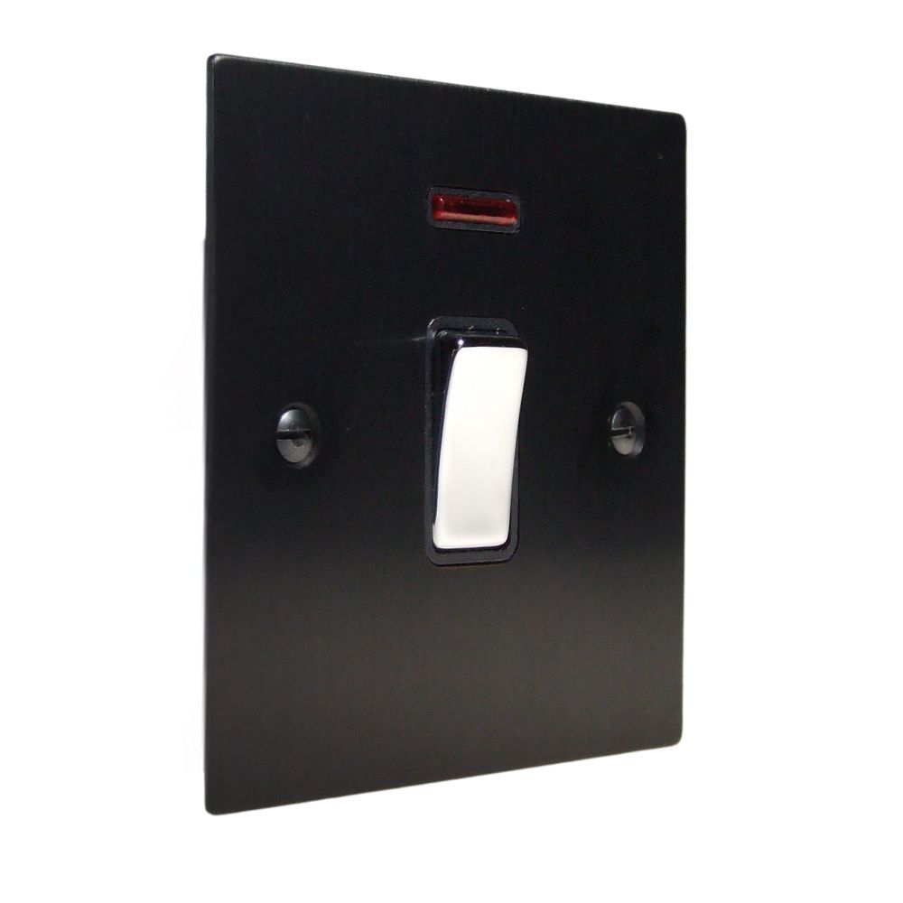 Satin Black Metal Flat Plate Double Pole Switch With Neon Polished Chrome and Black