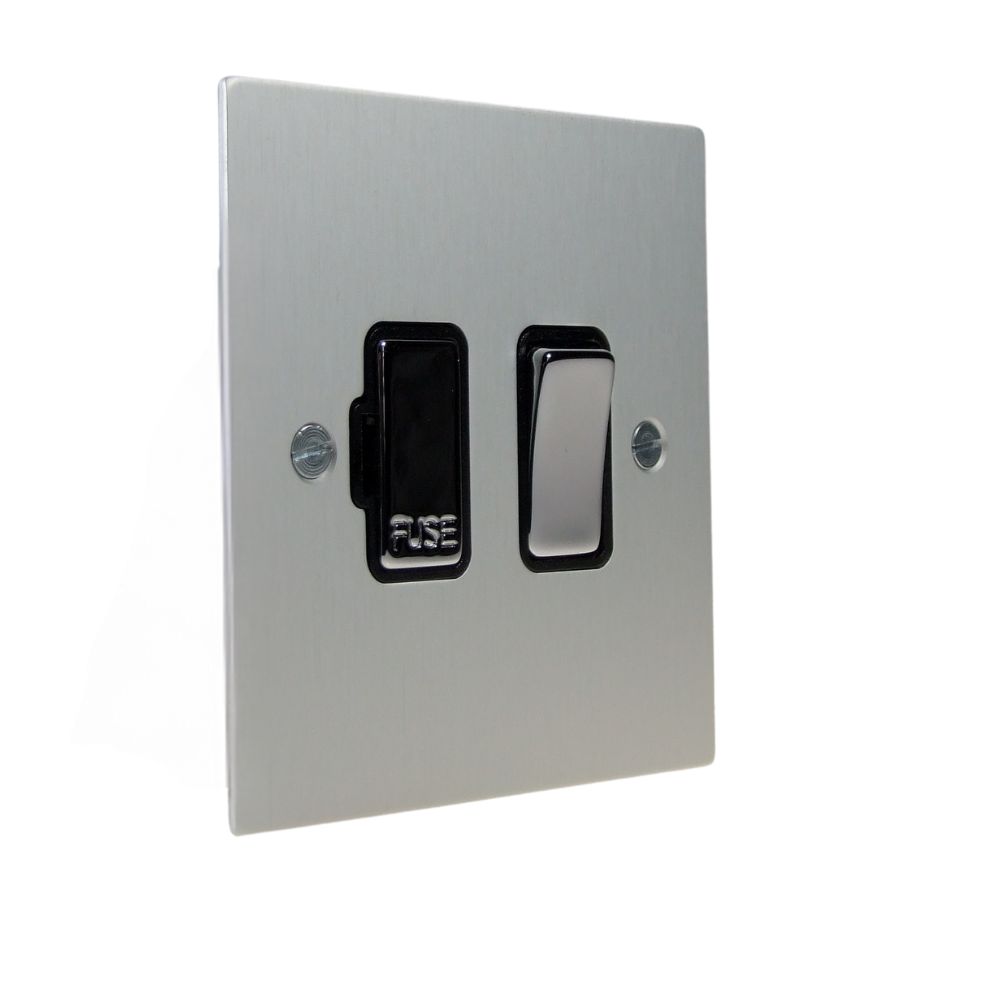 Satin Silver Metal Flat Plate Switch Fuse Spur Polished Chrome and Black