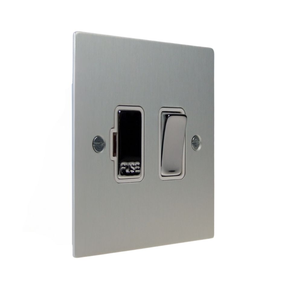 Satin Silver Metal Flat Plate Switch Fuse Spur Polished Chrome and White