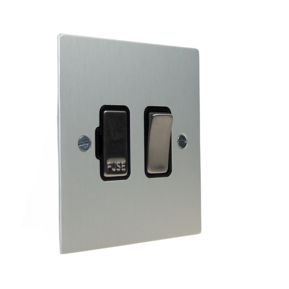Satin Silver Metal Flat Plate Switch Fuse Spur Satin Stainless and Black