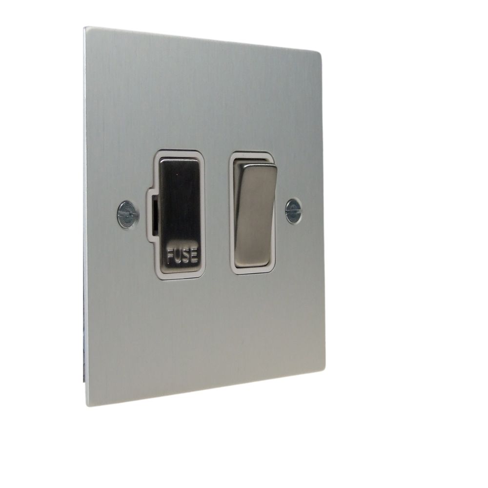 Satin Silver Metal Flat Plate Switch Fuse Spur Satin Stainless and White