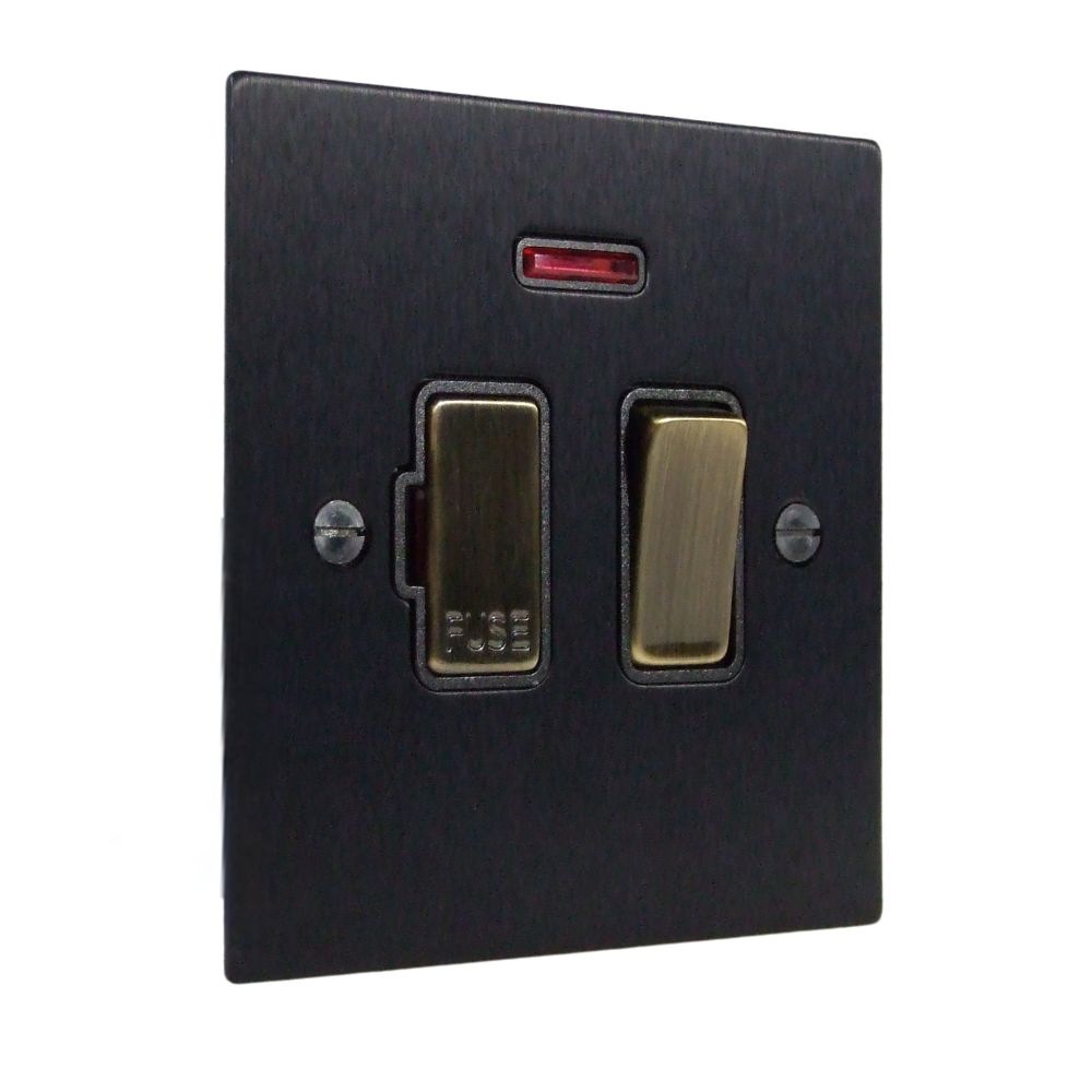 Satin Black Metal Flat Plate Switch Fuse Spur with Neon Antique Brass and Black