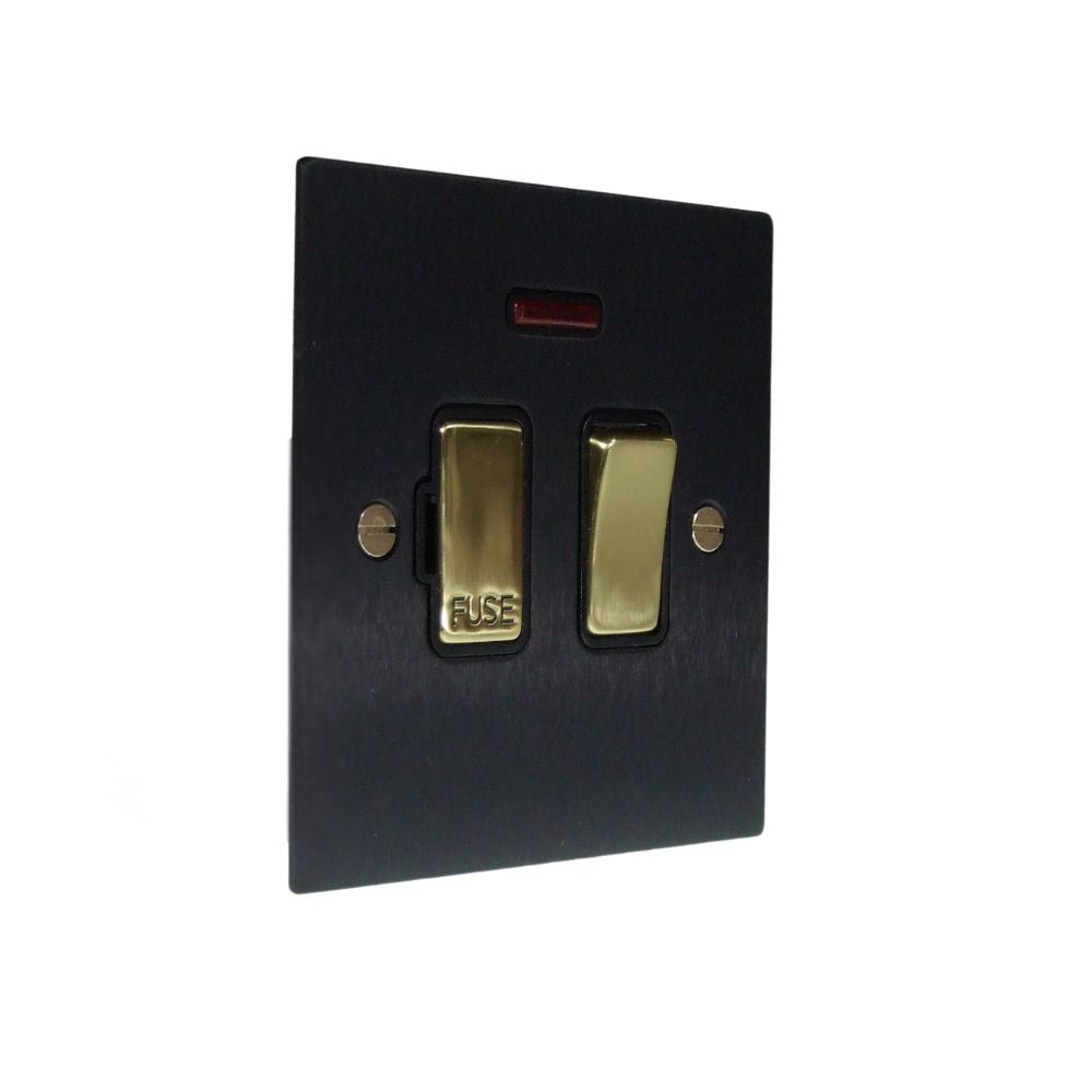 Satin Black Metal Flat Plate Switch Fuse Spur with Neon Polished Brass and Black