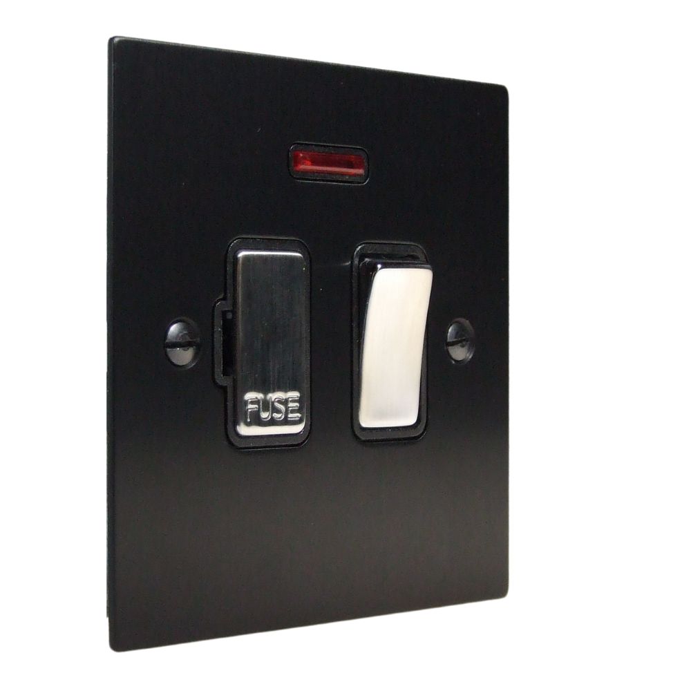 Satin Black Metal Flat Plate Switch Fuse Spur with Neon Satin Stainless and Black