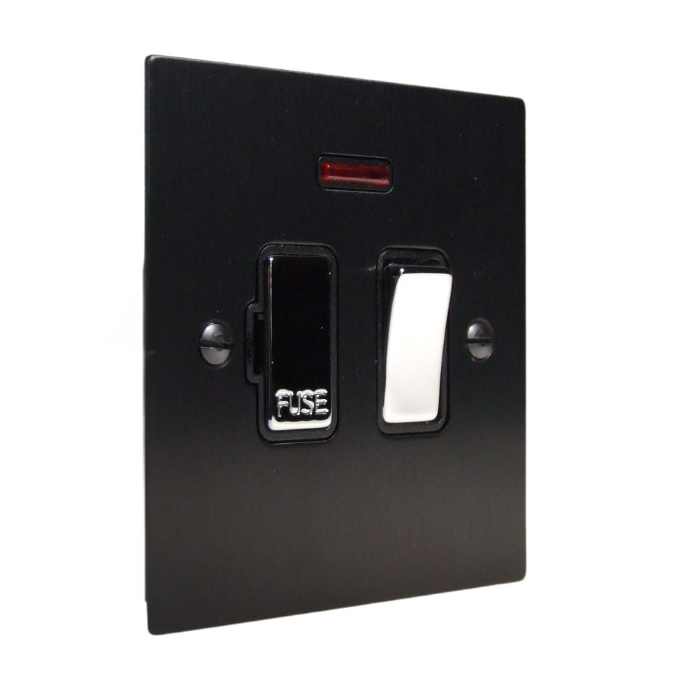 Satin Black Metal Flat Plate Switch Fuse Spur with Neon Polished Chrome and Black