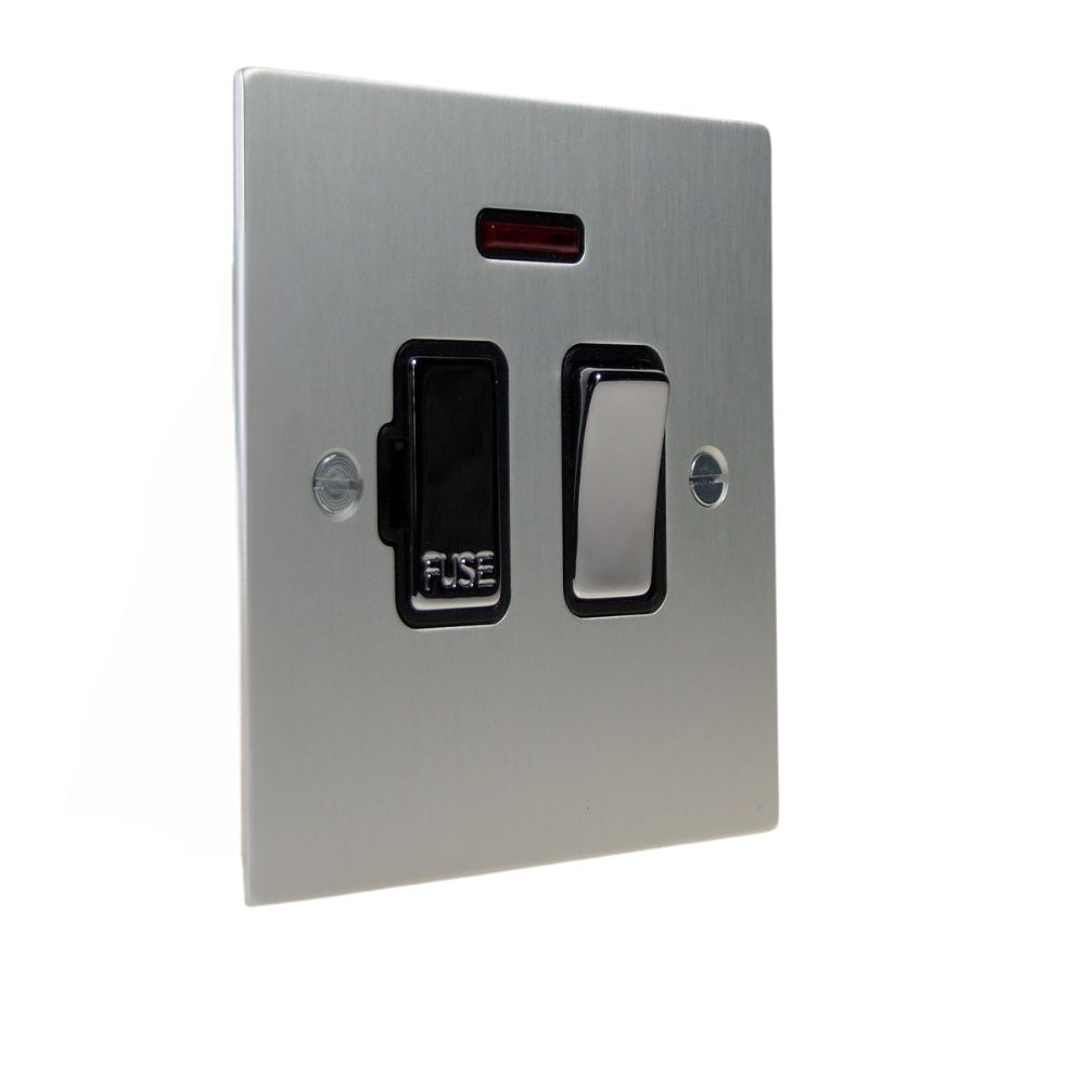 Satin Silver Metal Flat Plate Switch Fuse Spur with Neon Polished Chrome and Black