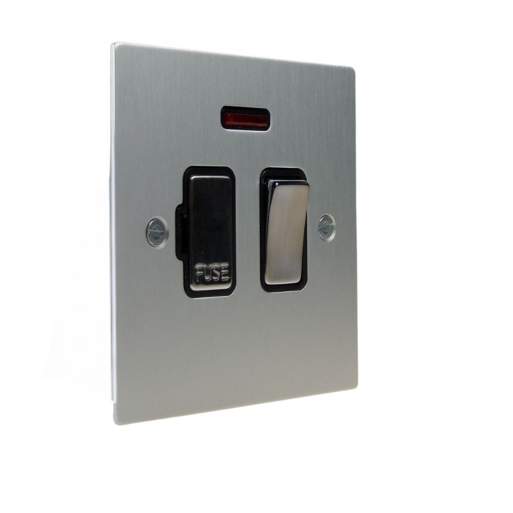 Satin Silver Metal Flat Plate Switch Fuse Spur with Neon Satin Stainless and Black