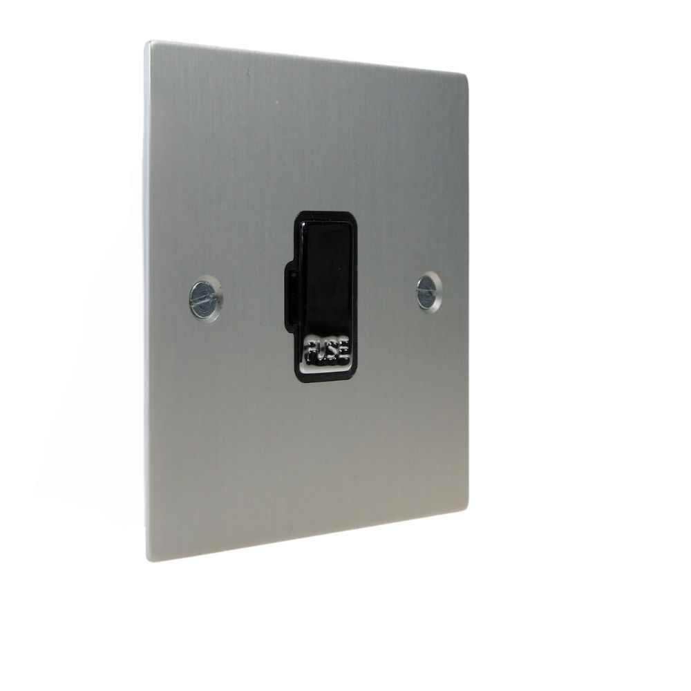 Satin Silver Metal Flat Plate Unswitched Fuse Spur Polished Chrome and Black