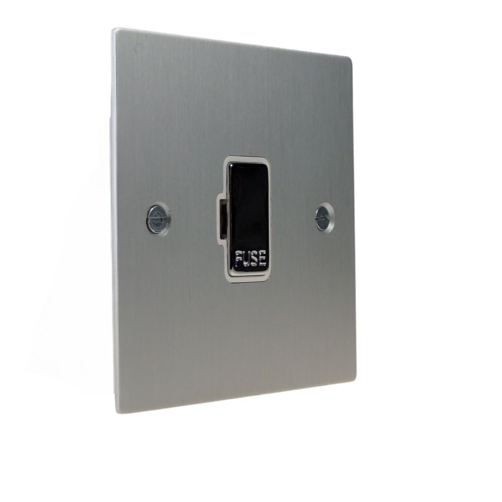 Satin Silver Metal Flat Plate Unswitched Fuse Spur Polished Chrome and White