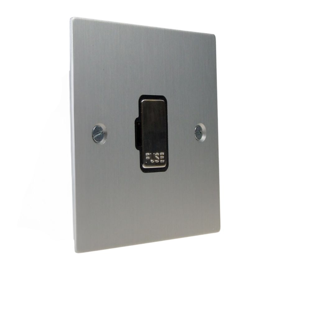Satin Silver Metal Flat Plate Unswitched Fuse Spur Satin Stainless and Black