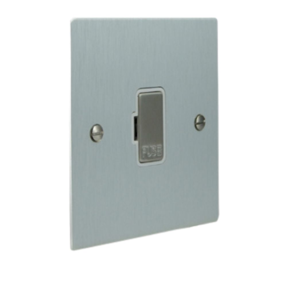 Satin Silver Metal Flat Plate Unswitched Fuse Spur Satin Stainless and White