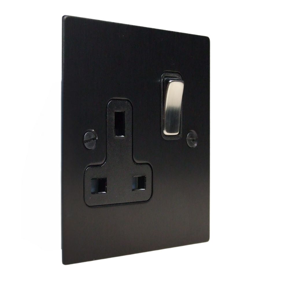 Satin Black Metal Flat Plate Single Socket Satin Stainless and Black