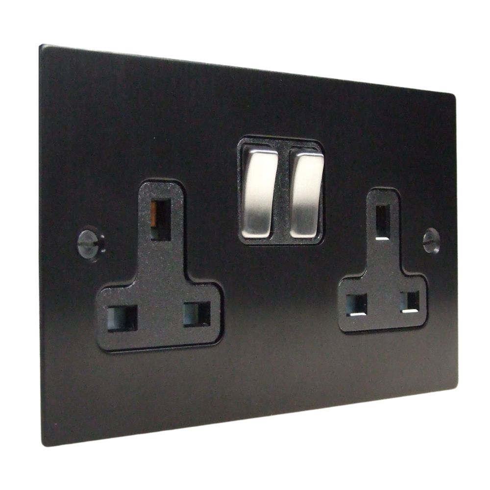 Satin Black Metal Flat Plate Double Socket Satin Stainless and Black