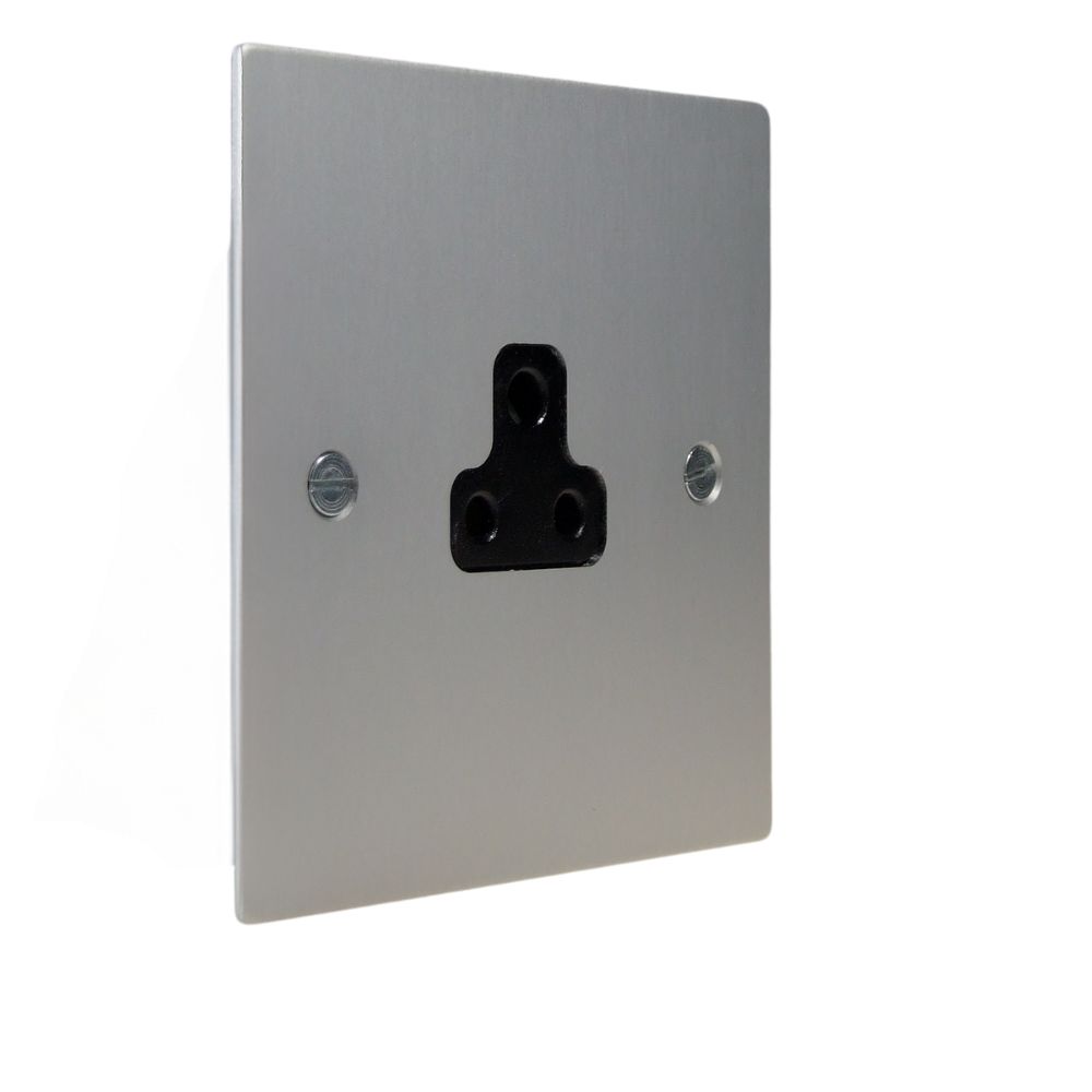 Satin Silver Metal Flat Plate Single 2A Socket Black