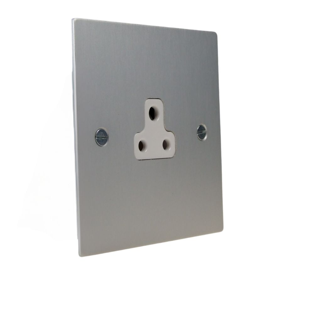 Satin Silver Metal Flat Plate Single 2A Unswitched Socket White