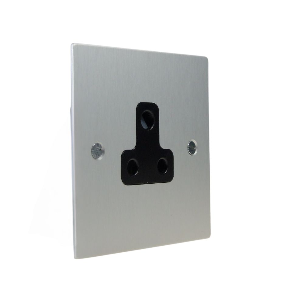 Satin Silver Metal Flat Plate Single 5A Socket Black