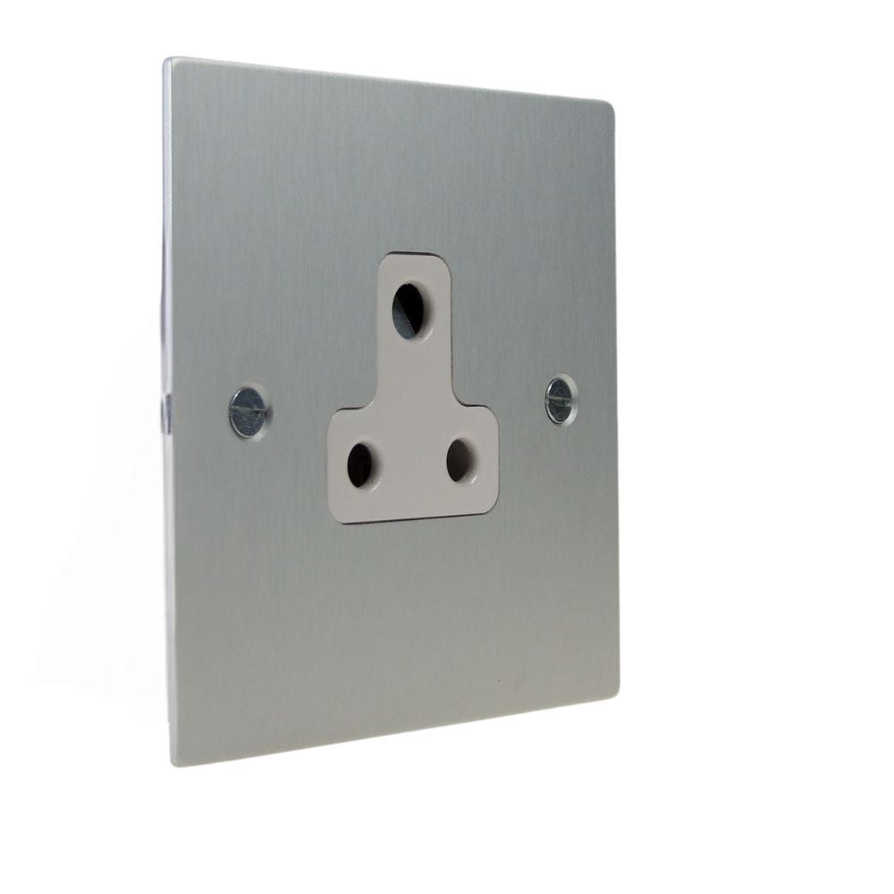 Satin Silver Metal Flat Plate Single 5A Unswitched Socket White