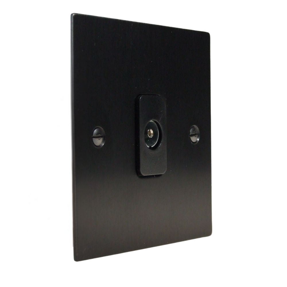 Satin Black Metal Flat Plate Single Non-Isolated TV-Coaxial Socket Black