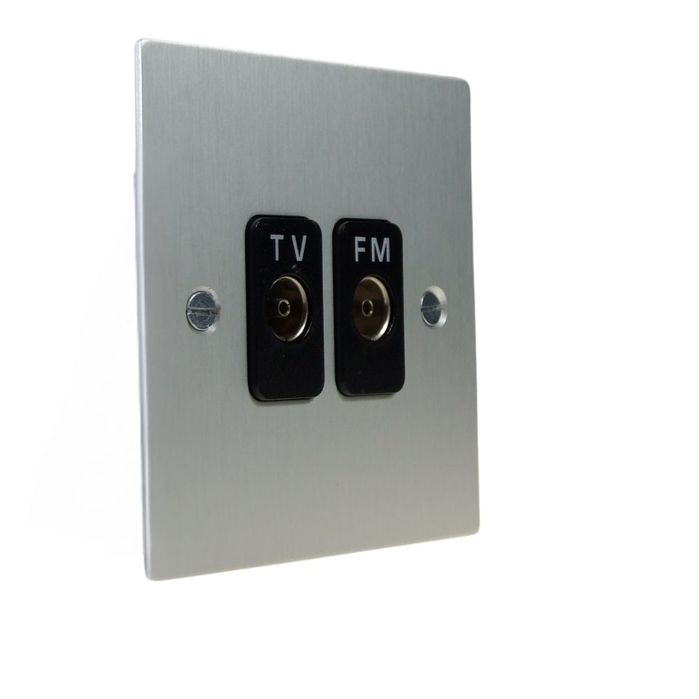 Satin Silver Metal Flat Plate Double Isolated TV-Coaxial Socket Black