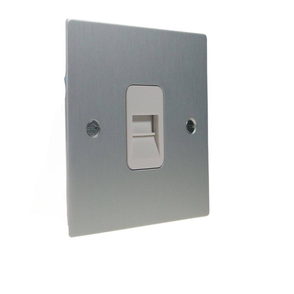 Satin Silver Metal Flat Plate Single Telephone Secondary Socket White