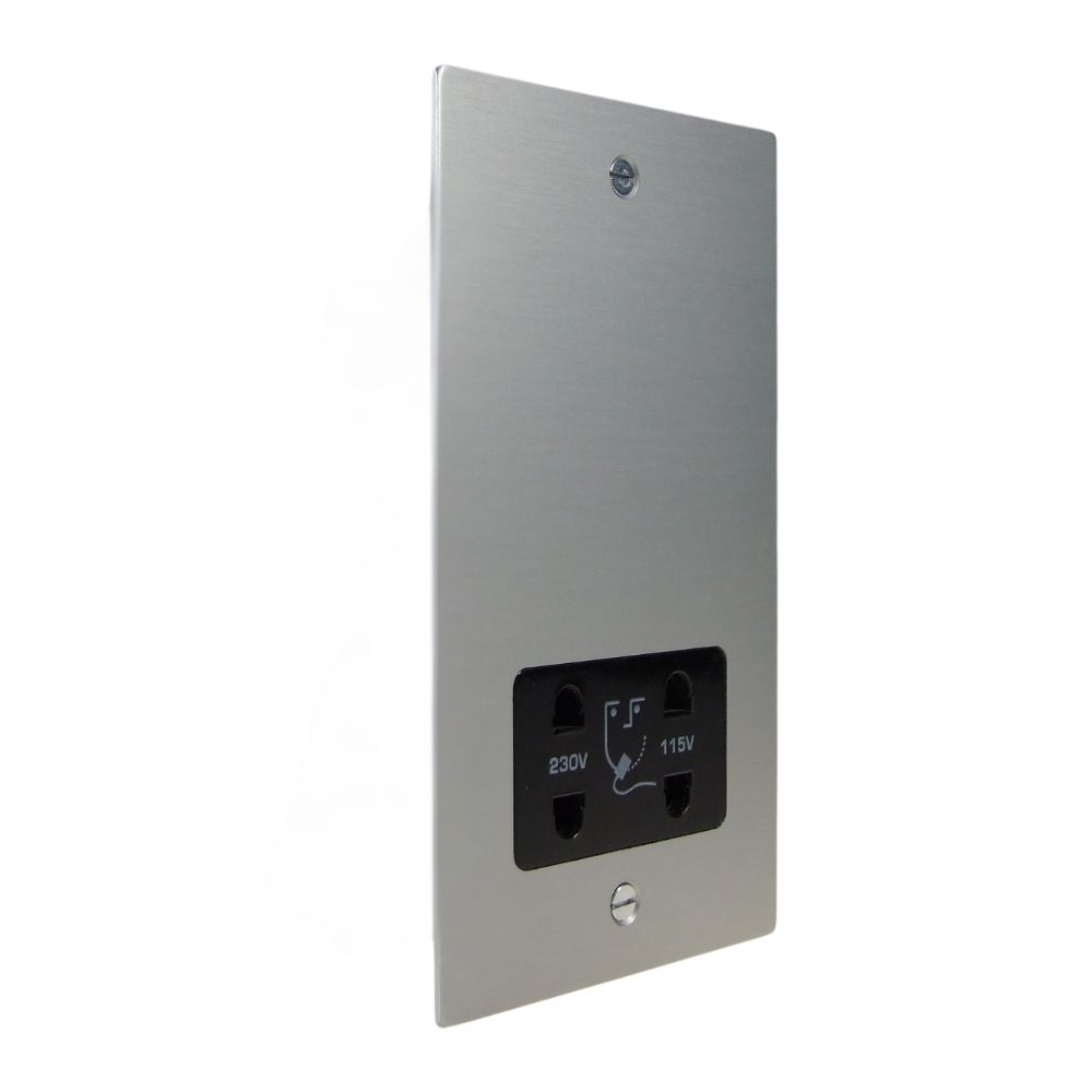 Satin Silver Metal Flat Plate Shaver Socket Black