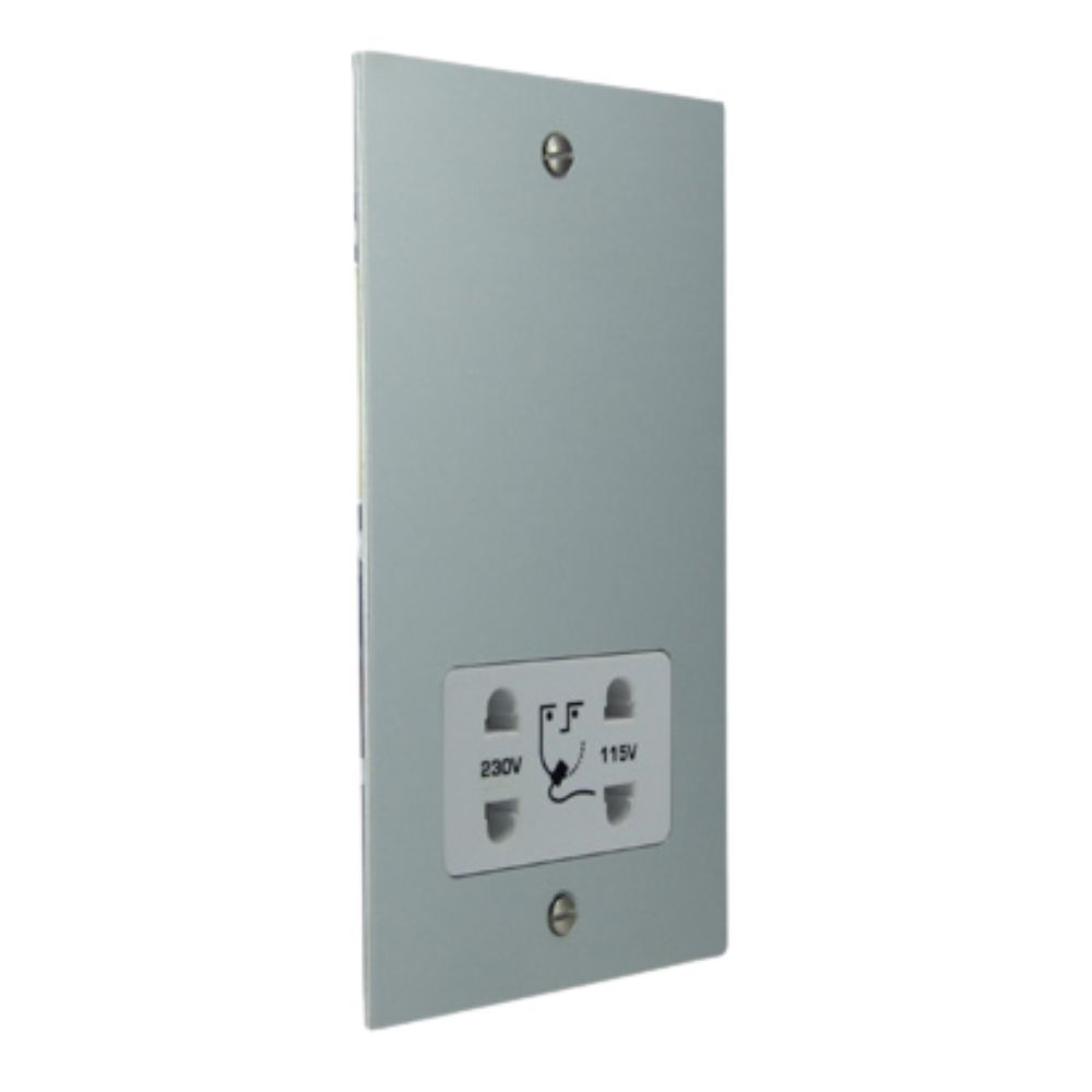 Satin Silver Metal Flat Plate Dual Voltage Shaver Socket White