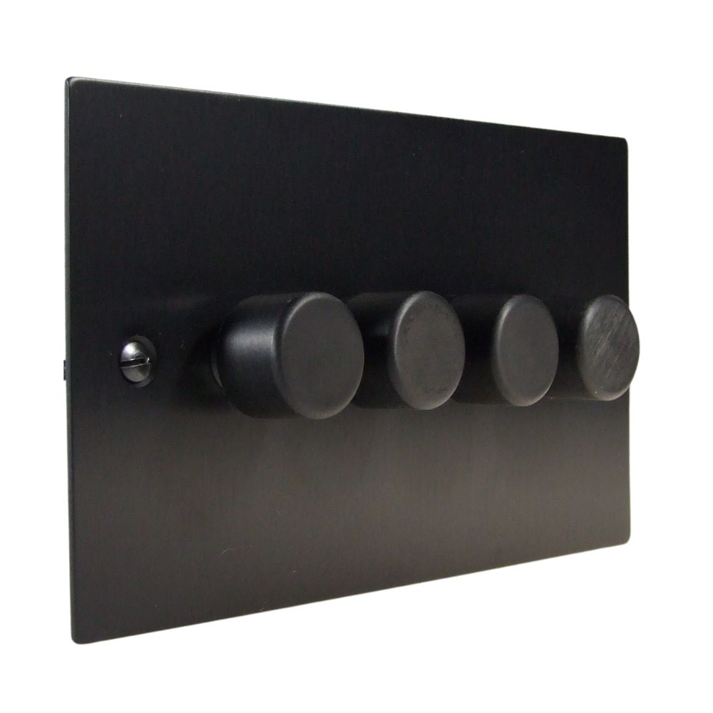 Satin Black Metal Flat Plate 4 Switch LED Dimmer Light Switch Matching Caps