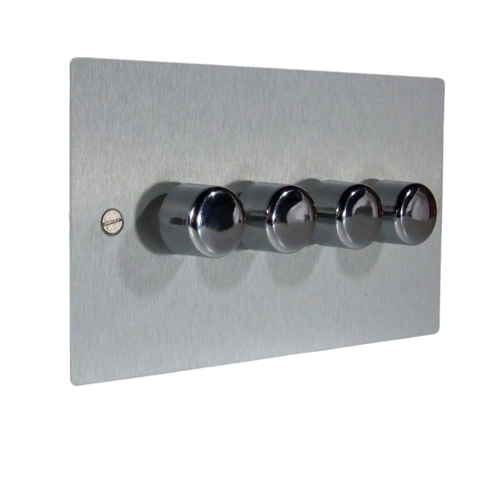 Satin Silver Metal Flat Plate4 Switch LED Dimmer Light Switch Polished Chrome Caps