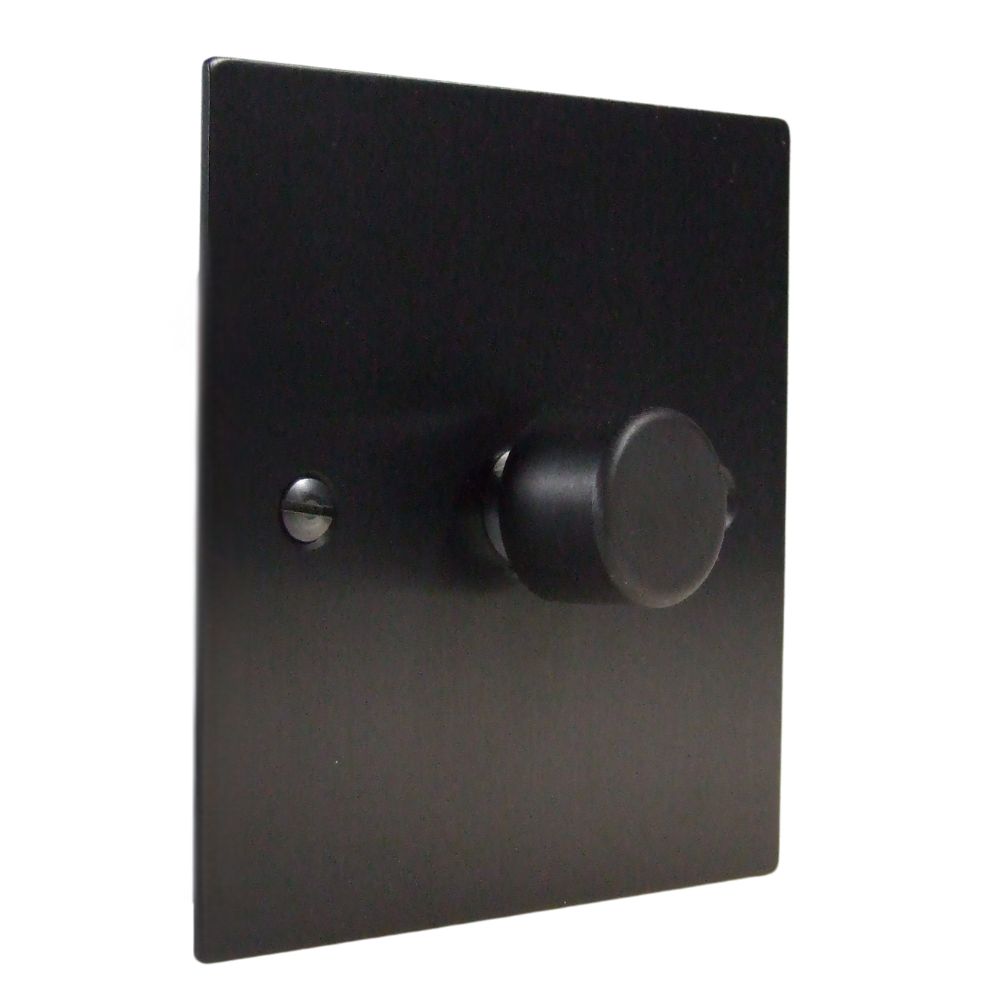 Satin Black Metal Flat Plate Single LED Dimmer Light Switch Matching Cap