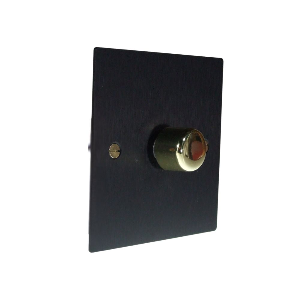 Satin Black Metal Flat Plate Single Fan Control Dimmer Light Switch Polished Brass Caps