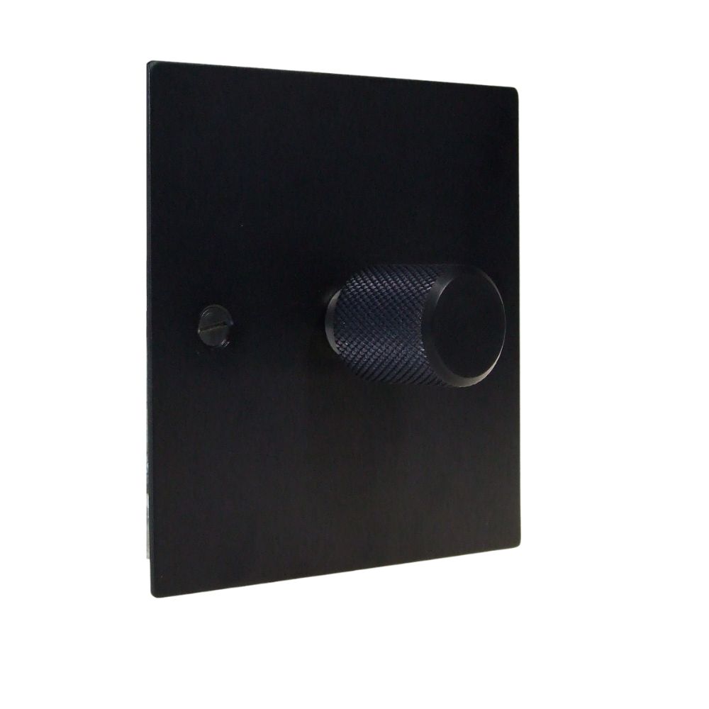 Satin Black Metal Flat Plate Single Fan Control Dimmer Light Switch Retro Black Caps