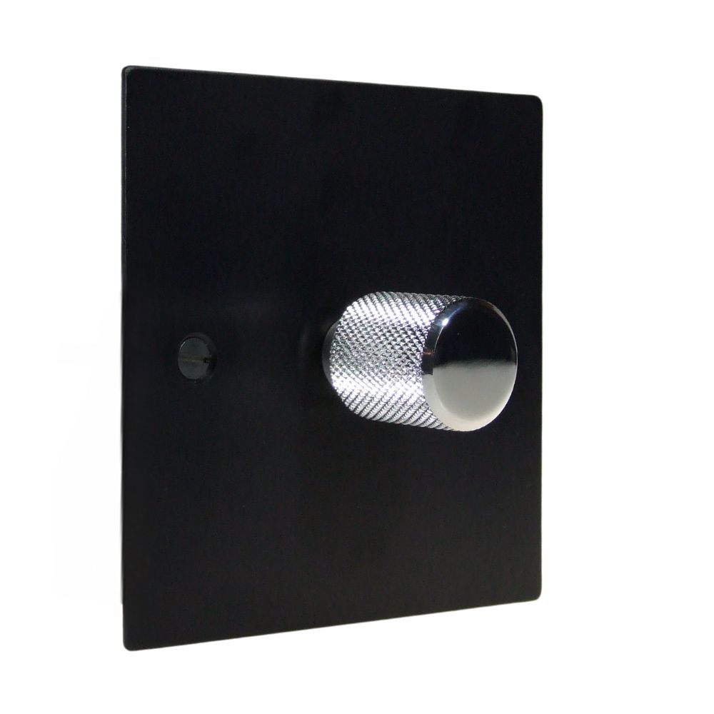Satin Black Metal Flat Plate Single LED Dimmer Light Switch Retro Chrome Cap