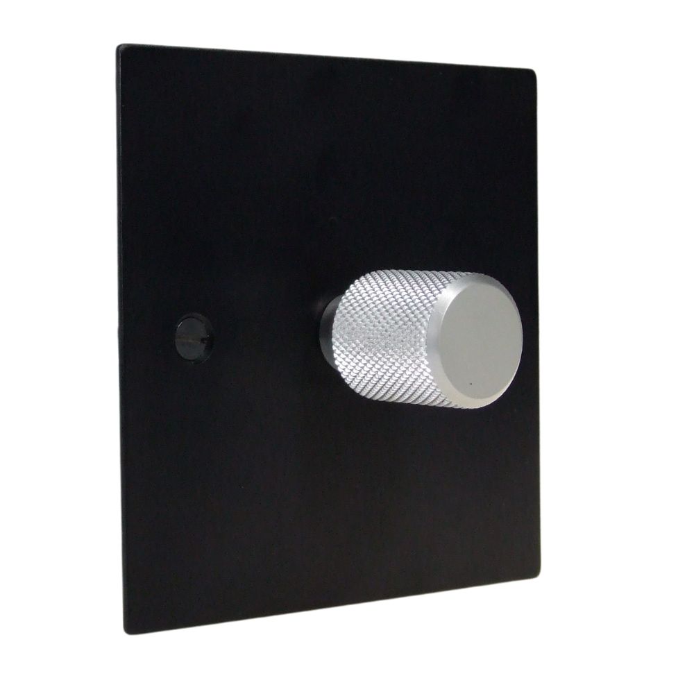 Satin Black Metal Flat Plate Single 400W Dimmer Light Switch Retro Stainless Caps