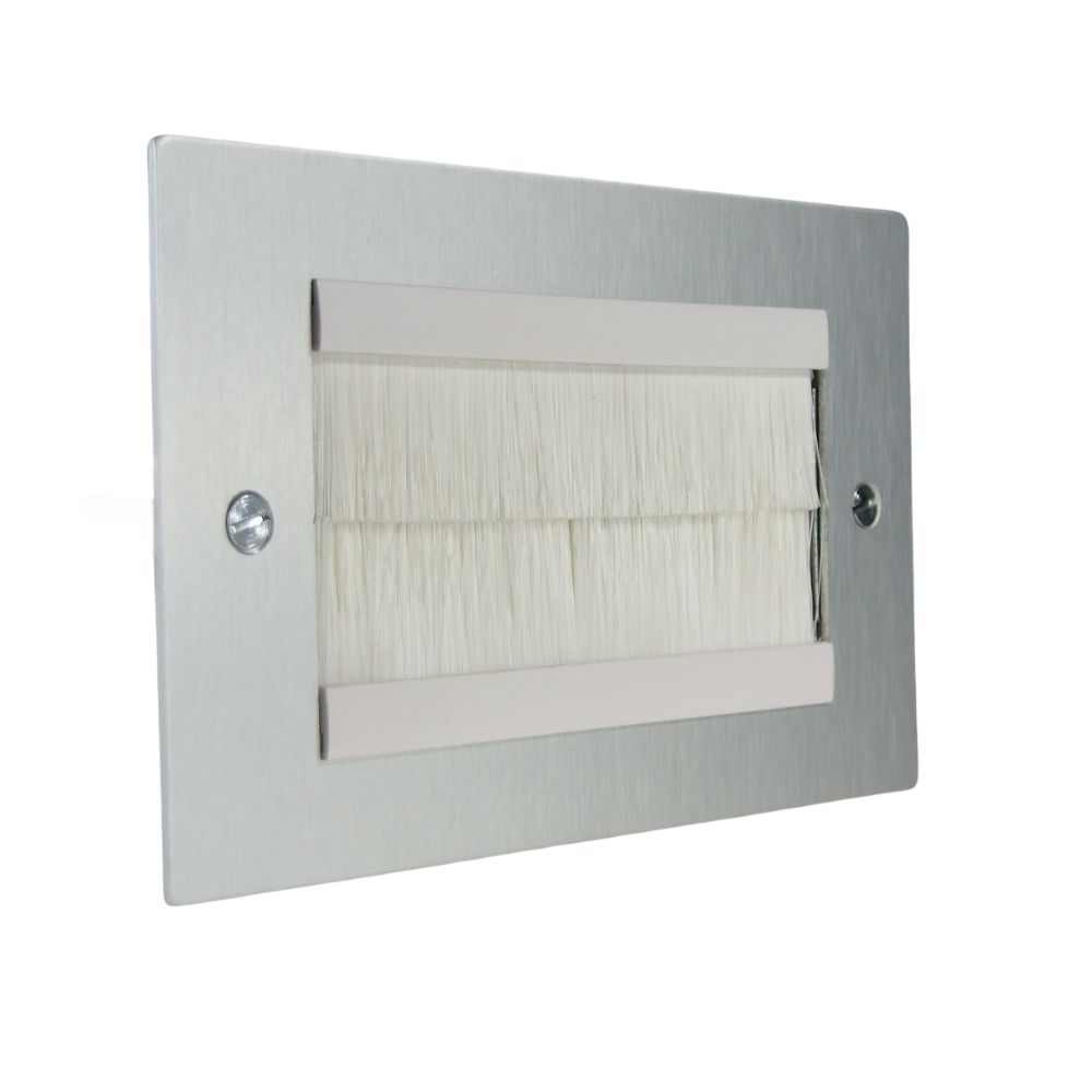 Satin Silver Metal Flat Plate Twin Brush Plate White