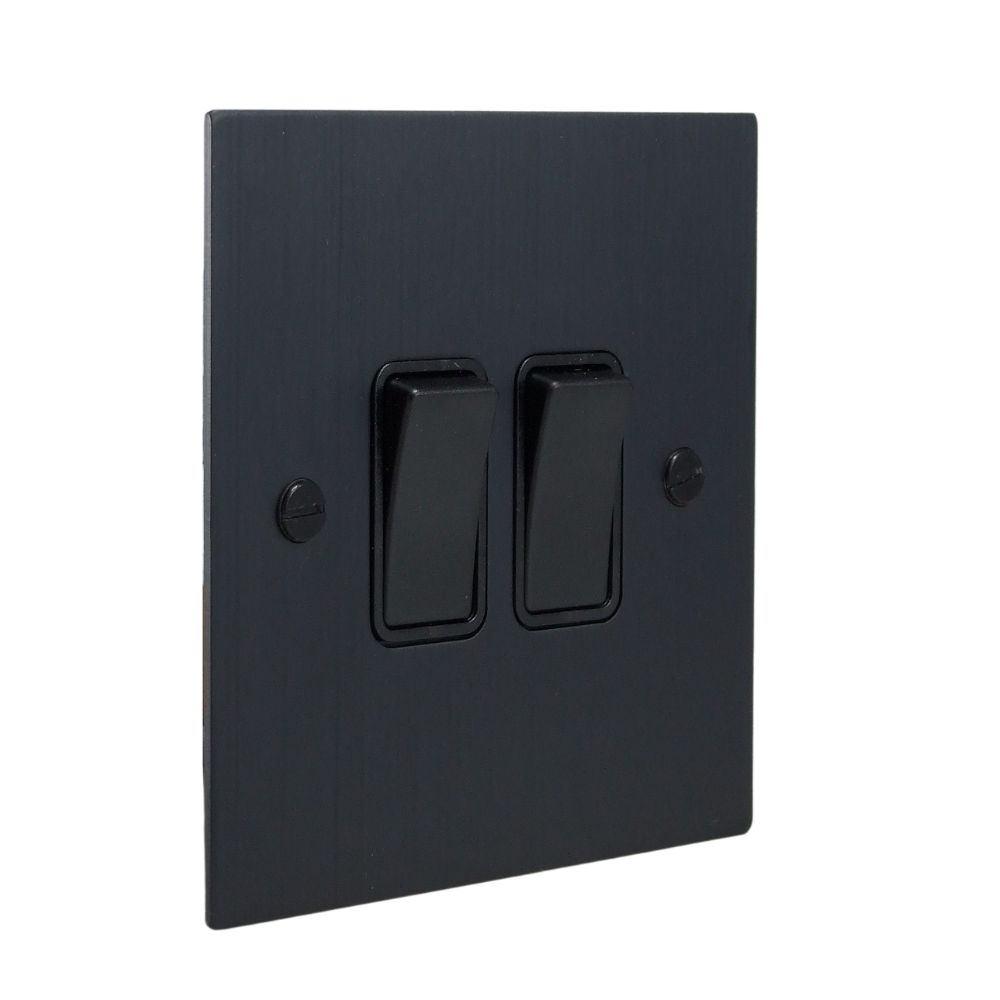 Satin Black Metal Flat Plate Double Light Switch Black