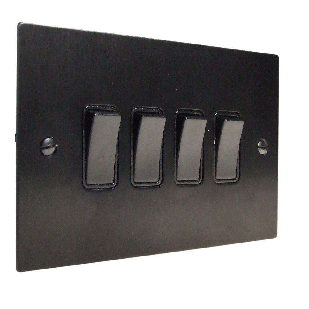 Satin Black Metal Flat Plate 4 Switch Light Switch Black