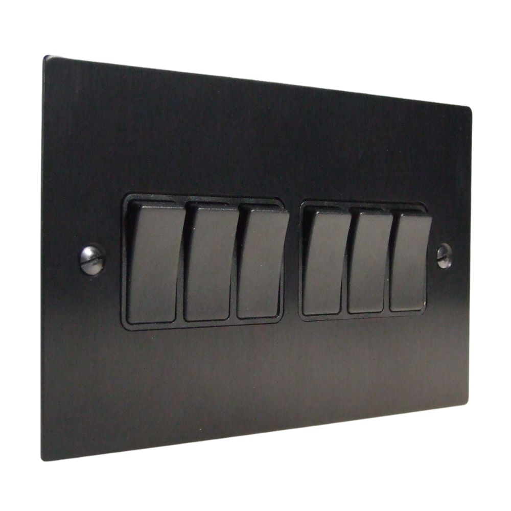 Satin Black Metal Flat Plate 6 Switch Light Switch Black