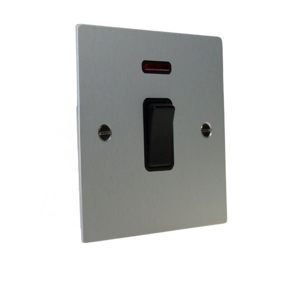 Satin Silver Metal Flat Plate Double Pole with Neon Switch Black