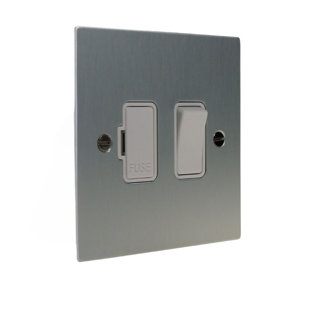 Satin Silver Metal Flat Plate Switch Fuse Spur White