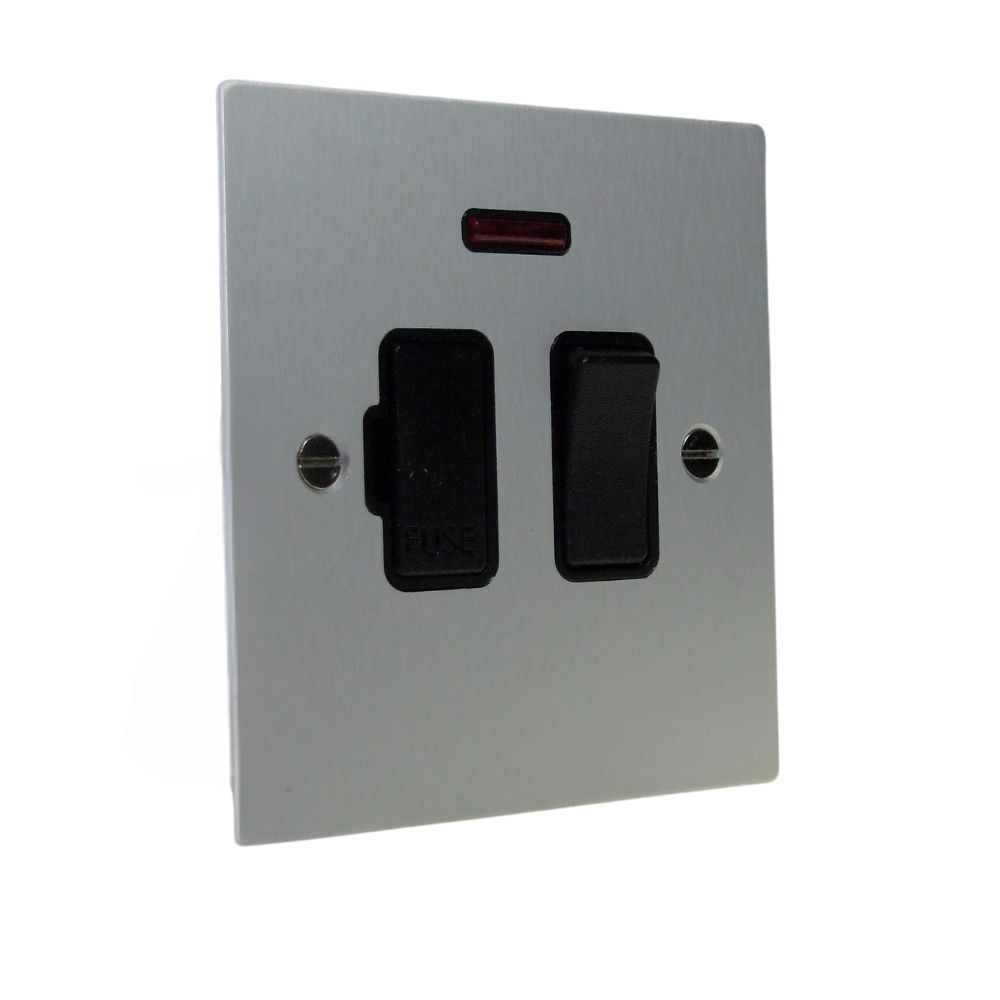 Satin Silver Metal Flat Plate Switch Fuse Spur with Neon Black