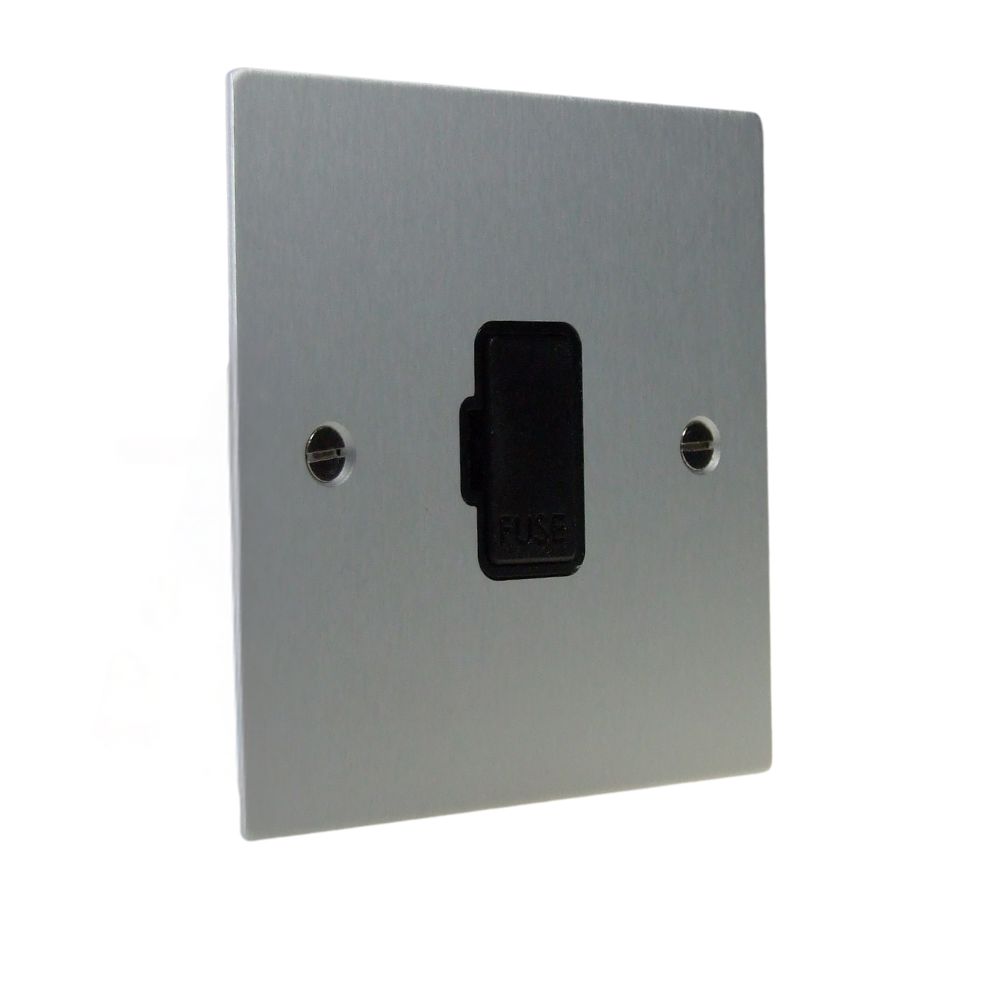 Satin Silver Metal Flat Plate Unswitched Fuse Spur Black