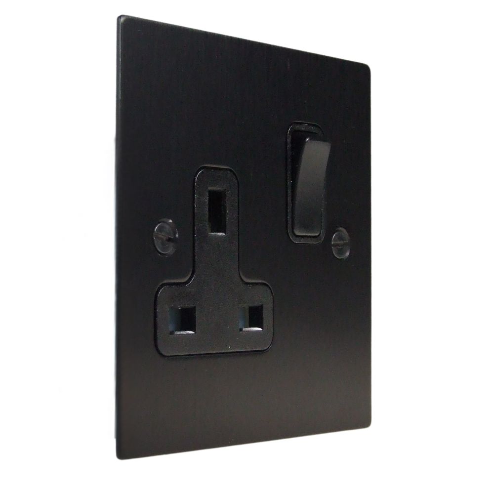 Satin Black Metal Flat Plate Single Socket Black