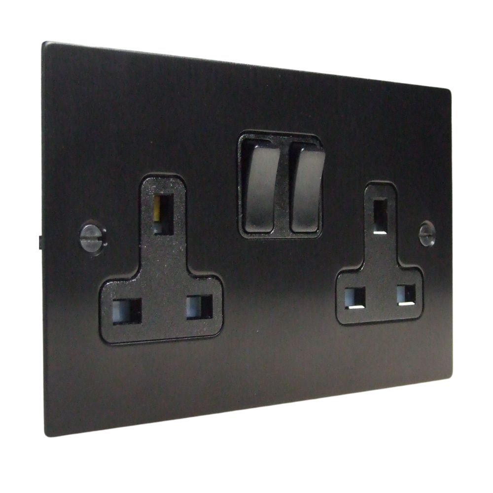 Satin Black Metal Flat Plate Double Socket Black