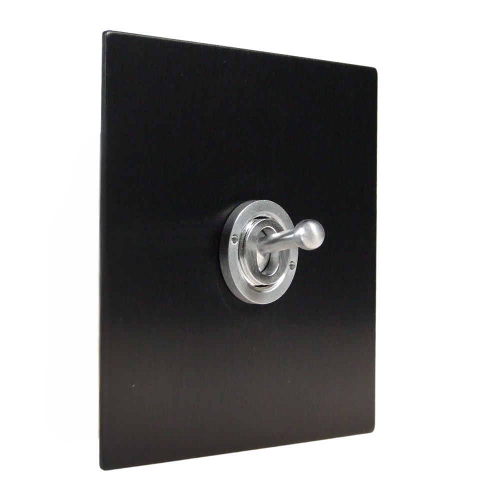 Satin Black Metal Flat Plate Single Light Switch Satin Stainless Period Toggle