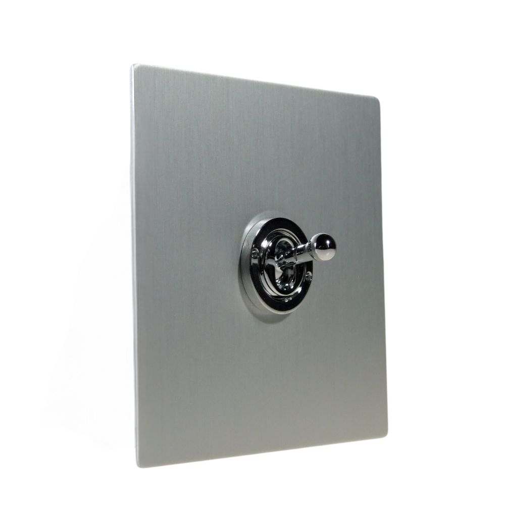 Satin Silver Metal Flat Plate Single Intermediate Light Switch Satin Stainless Period Toggle