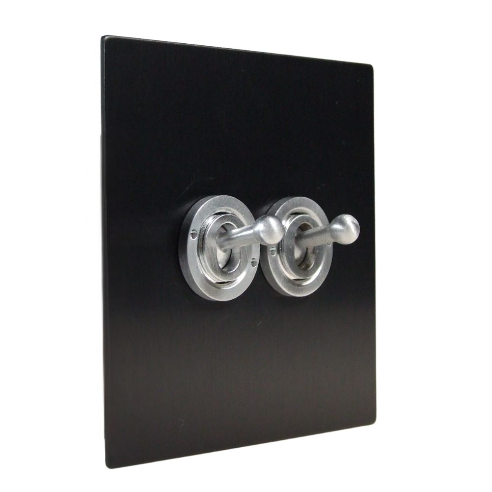 Satin Black Metal Flat Plate Double Intermediate Light Switch Satin Stainless Period Toggle